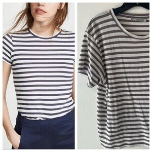 Vince Gray White bengal Stripe Cotton Short Sleeve Crewneck T-Shirt 37291